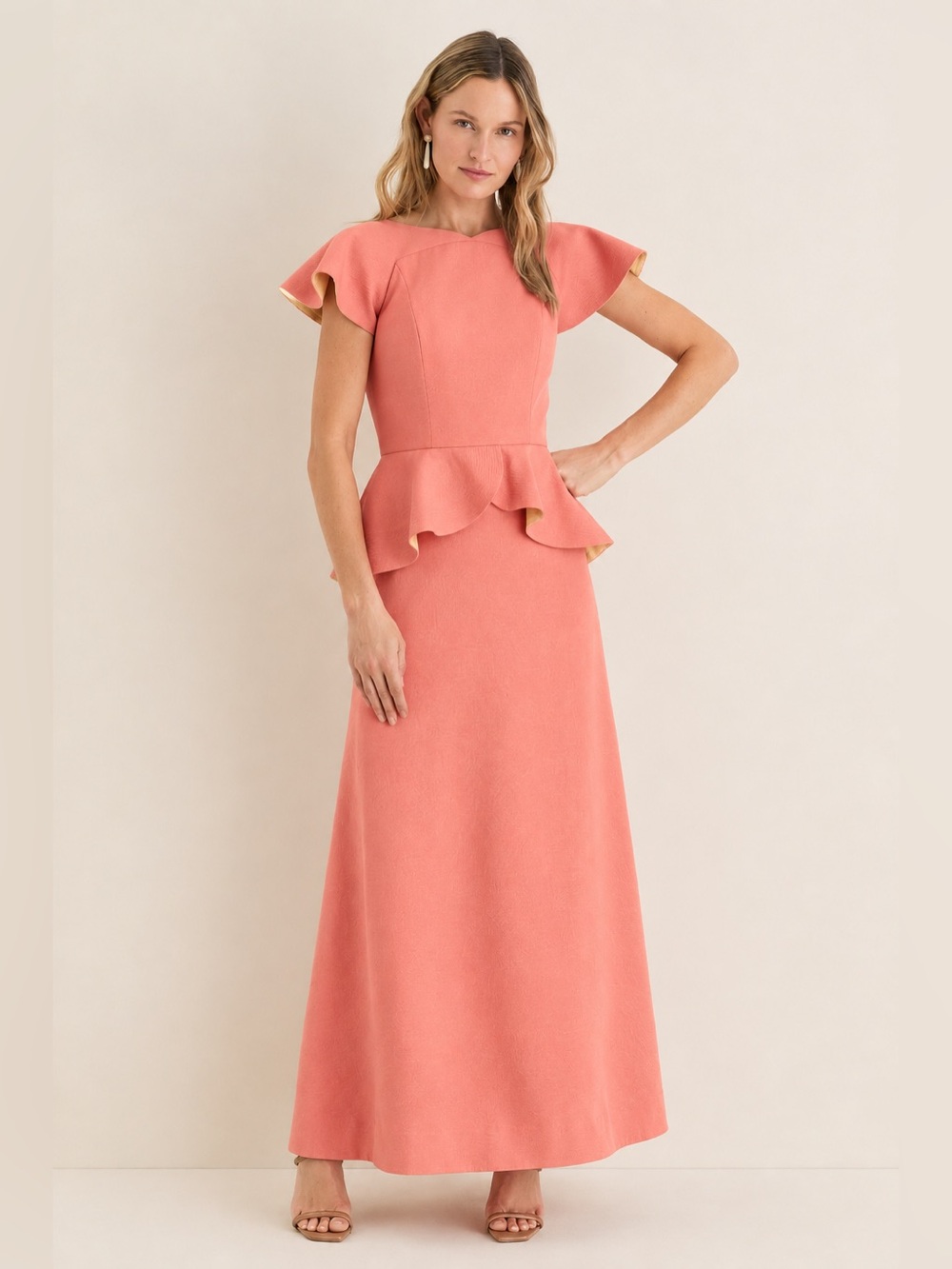 Tuckernuck Melon Peplum Antoinette Gown Size 14 NWT Maxi Formal Dress